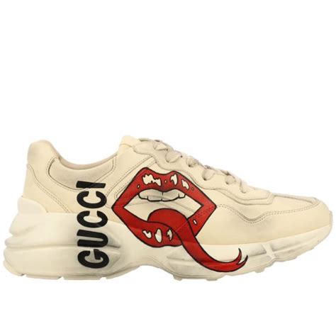 gucci white sneakers with lips|white sneakers Gucci designer.